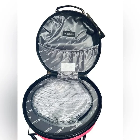 Steve Madden NWT Plastic Pink Hat Box/Cosmetic Case Hard Luggage Crossbody - Picture 5 of 9